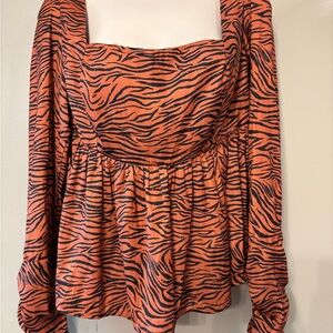 Free People Zebra Print Square Neck Top